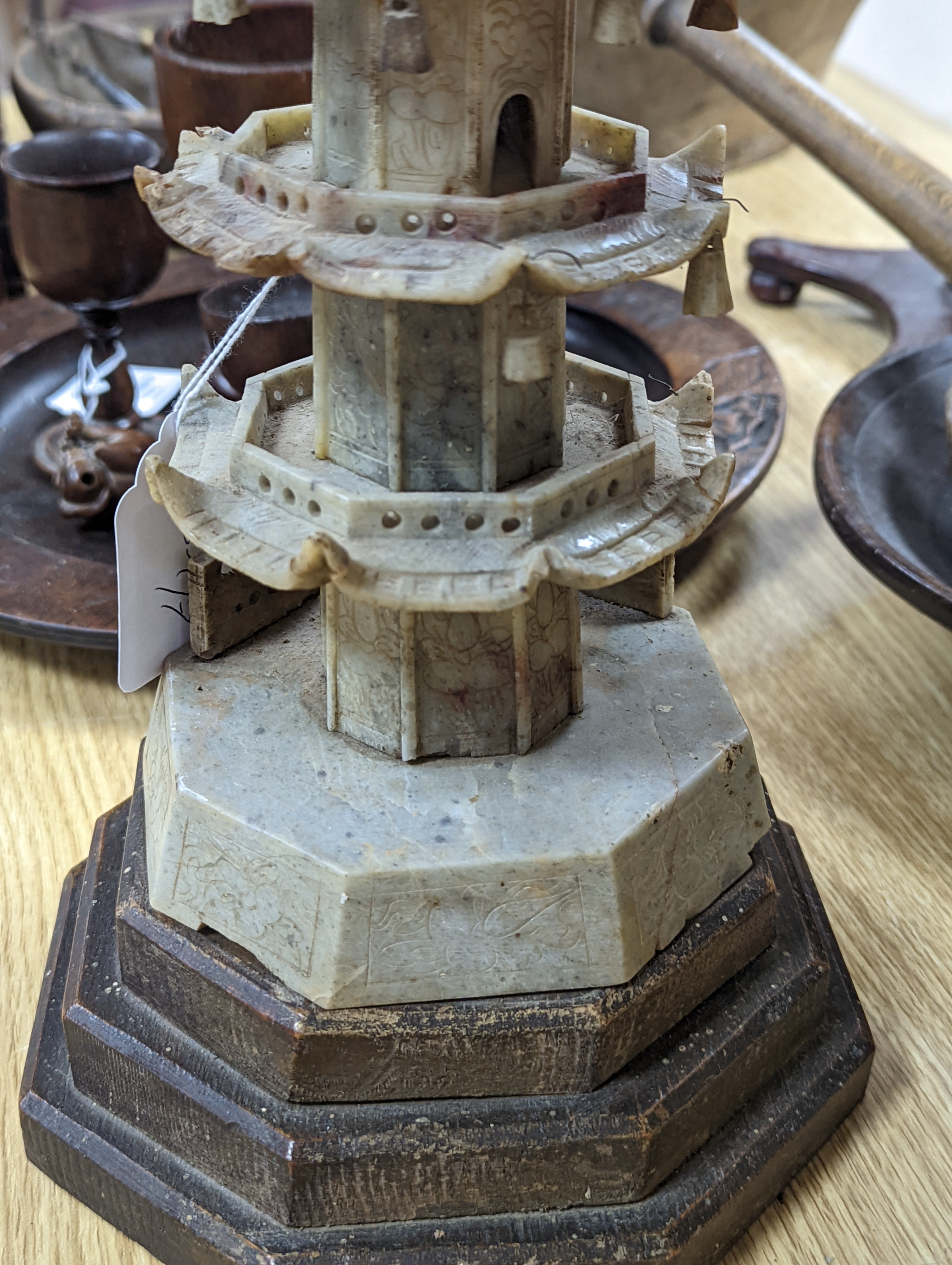 A Chinese soapstone model of a pagoda, early 20th century, 42cm